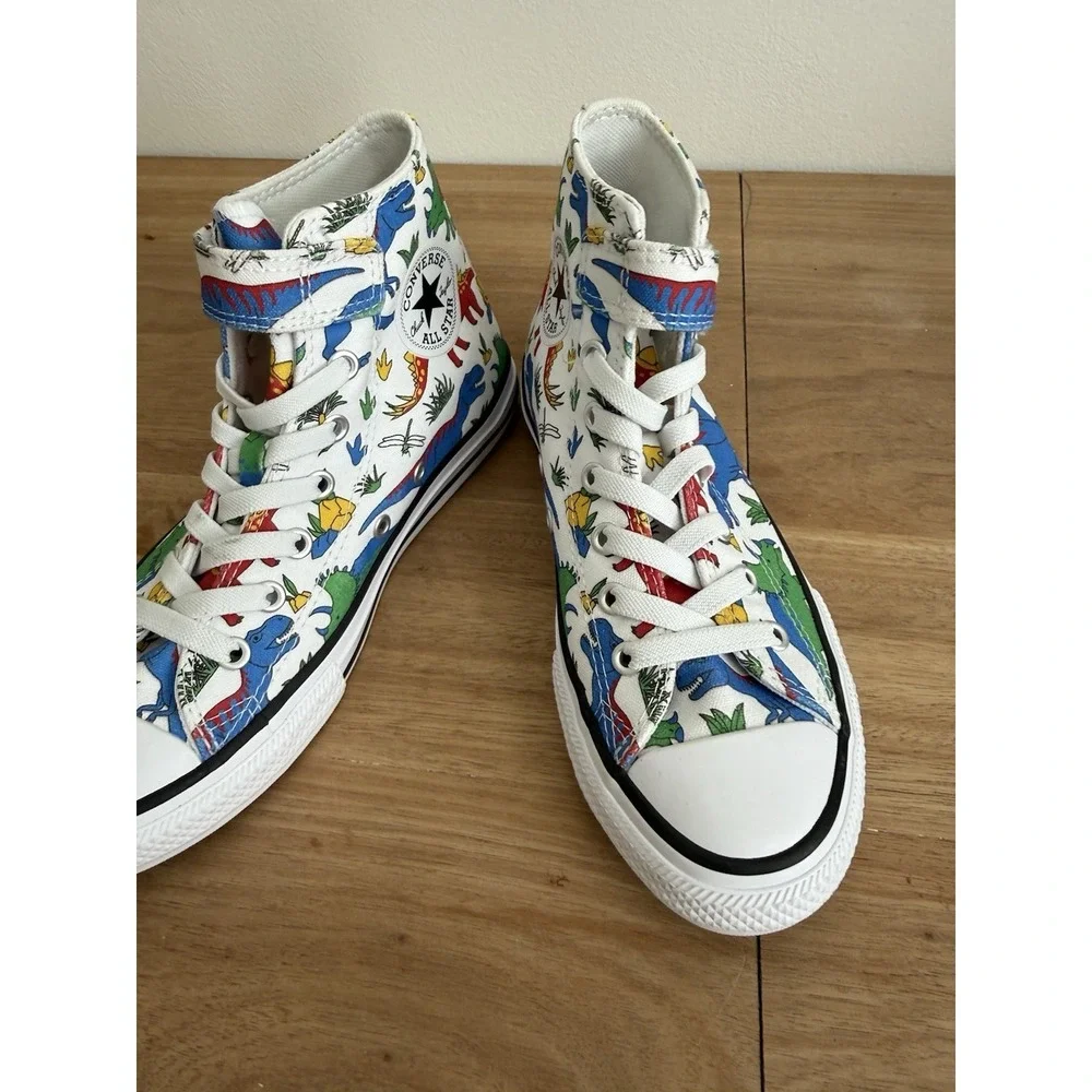 Converse Dinoverse Kids High Top Sneakers Dinosaur Print White Size 3 Youth New